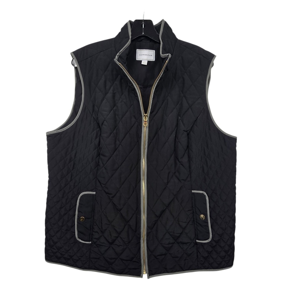 Charter Club Quilted Sleeveless Vest Women's XXL Black Zip Up Minimalist Capsule
